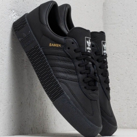 ADIDAS SAMBAROSE TRIPLE BLACK LEATHER THICK PLATFORM LACE UP SHOE WOMEN 6.5  RARE